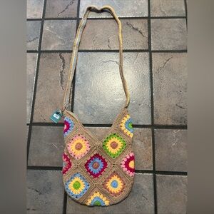 Earthbound Trading Mustard Rainbow Crochet Crossbody Bag